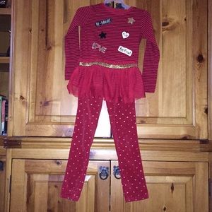 Cute long sleeve tutu shirt and corduroy pants set